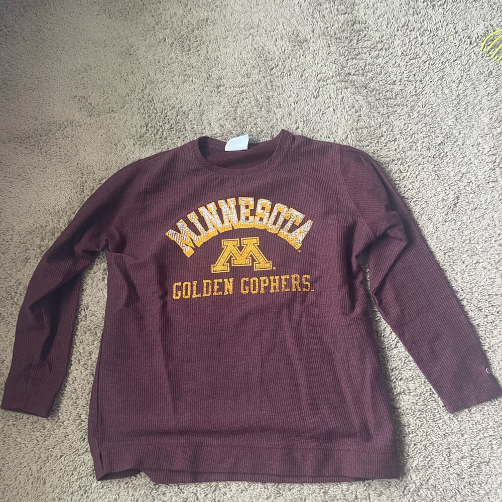 Champion Maroon Crewneck Sweater with Gold Print
